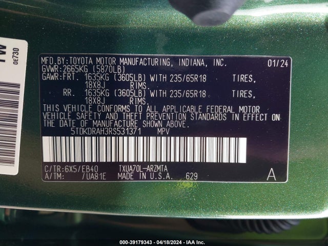 Toyota Highlander Xle 2024 5TDKDRAH3RS531371 Image 9
