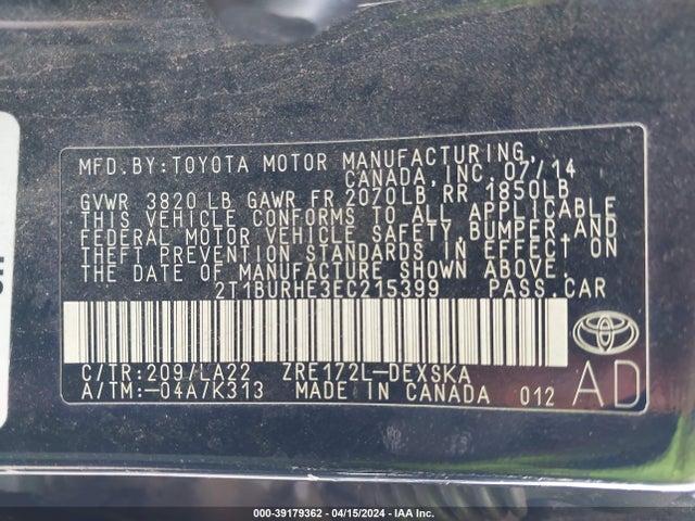 Toyota Corolla S Premium 2014 2T1BURHE3EC215399 Image 9