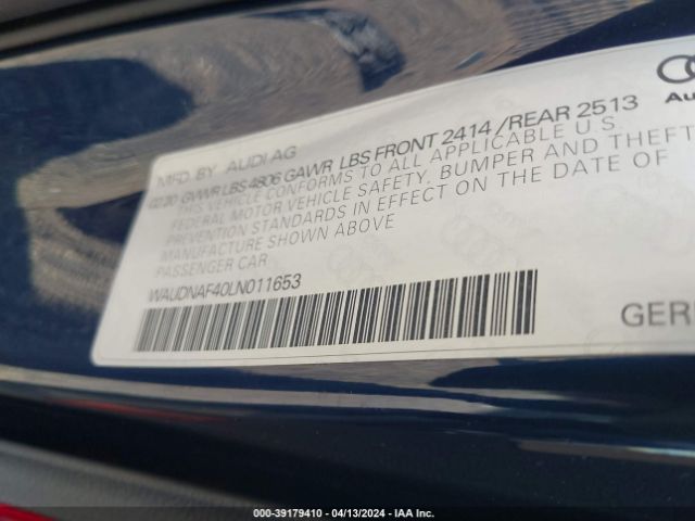 WAUDNAF40LN011653 Audi A4 Premium 45 Tfsi Quattro S Tronic