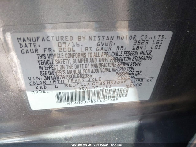 Nissan SENTRA SV 2016 3N1AB7AP8GL682385 Image 9