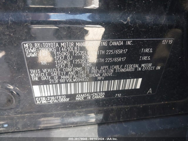 Toyota RAV4 LE 2020 2T3F1RFV9LW094832 Image 9