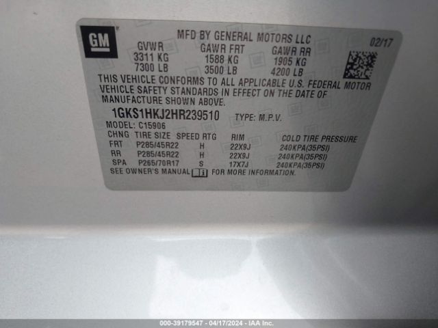 1GKS1HKJ2HR239510 GMC YUKON XL DENALI