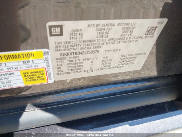 GMC Acadia Denali 2014 1GKKVTKD4EJ258376 Image 9