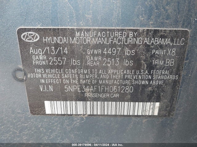 Hyundai Sonata Limited 2015 5NPE34AF1FH061280 Image 9