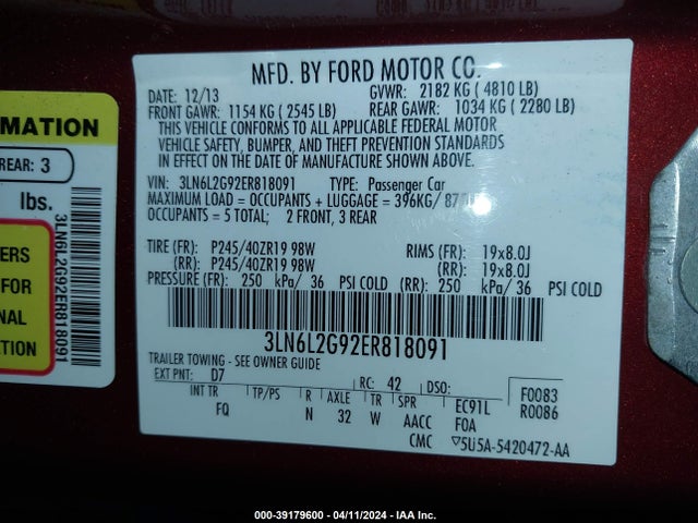 3LN6L2G92ER818091 Lincoln MKZ