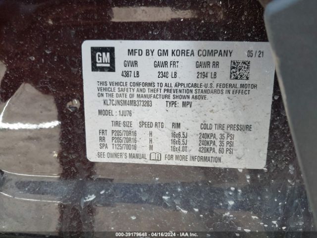 KL7CJNSM4MB373203 Chevrolet Trax Awd Ls