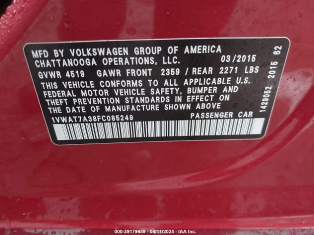 1VWAT7A38FC085249 Volkswagen Passat 1.8t Limited Edition