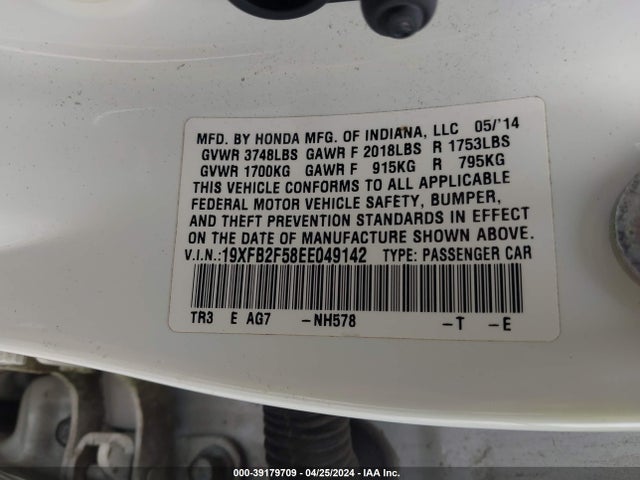 Honda Civic Lx 2014 19XFB2F58EE049142 Image 9