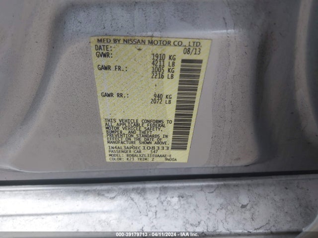 Nissan Altima 2.5 Sl 2014 1N4AL3AP0EC108333 Image 9
