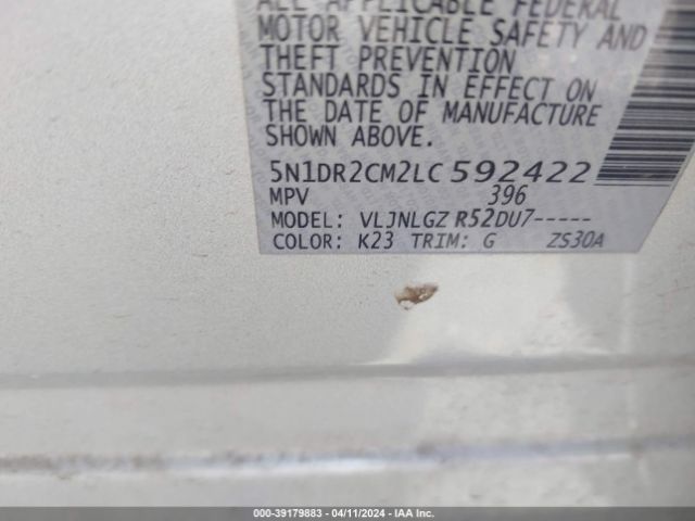 5N1DR2CM2LC592422 Nissan Pathfinder Sl 4wd