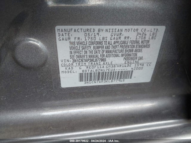 Nissan Versa 1.6 Sv 2019 3N1CN7AP3KL877965 Image 9