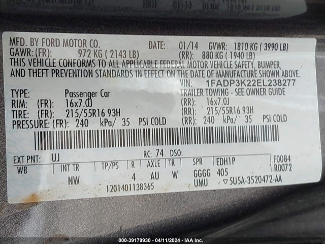 Ford FOCUS SE 2014 1FADP3K22EL238277 Image 9