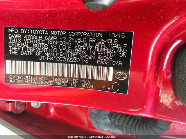 Lexus ES 350 2016 JTHBK1GG7G2230076 Image 9