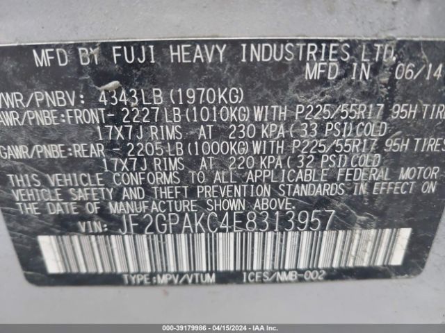 JF2GPAKC4E8313957 Subaru Xv Crosstrek 2.0i Limited