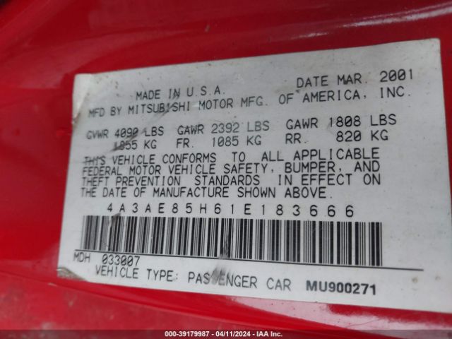 2001 MITSUBISHI ECLIPSE SPYDER 4A3AE85H61E183666 Photo 8