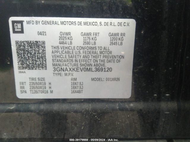 3GNAXKEV0ML369120 Chevrolet Equinox Fwd Lt