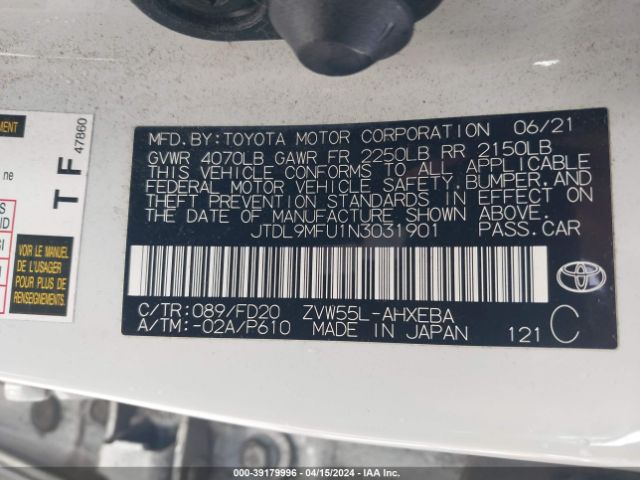 JTDL9MFU1N3031901 Toyota Prius Le Awd-e