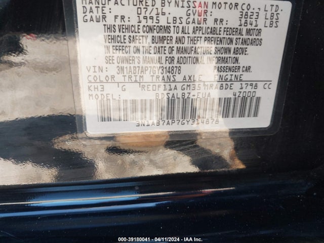 Nissan SENTRA S 2016 3N1AB7AP7GY314878 Image 9