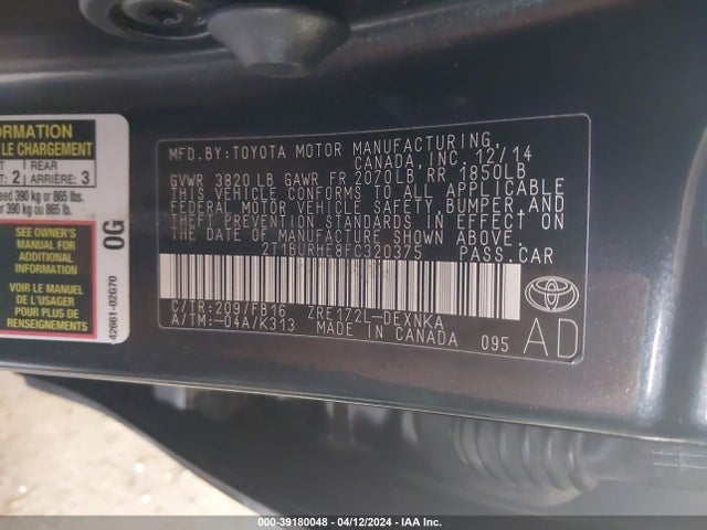 Toyota Corolla Le Plus 2015 2T1BURHE8FC320375 Image 9