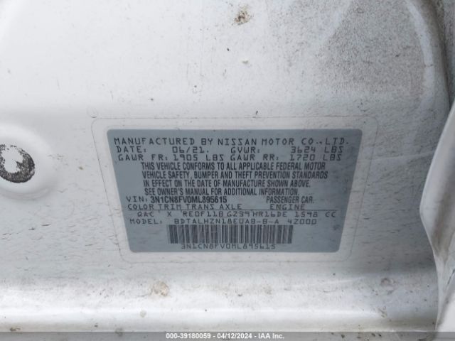 3N1CN8FV0ML895615 Nissan Versa Sr Xtronic Cvt