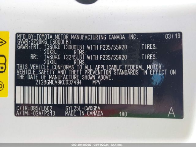 2T2BGMCA8KC037494 Lexus RX 450H