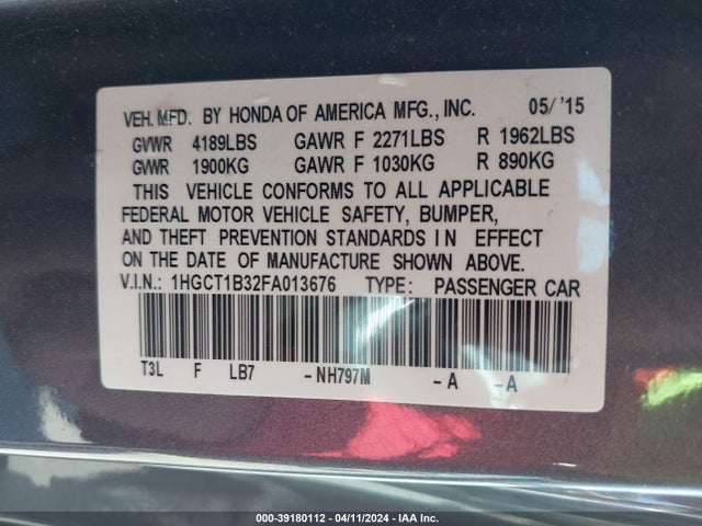 Honda Accord Lx-s 2015 1HGCT1B32FA013676 Image 9
