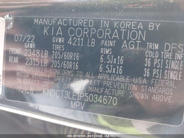 KNDCT3LE1P5034670 KIA NIRO SX
