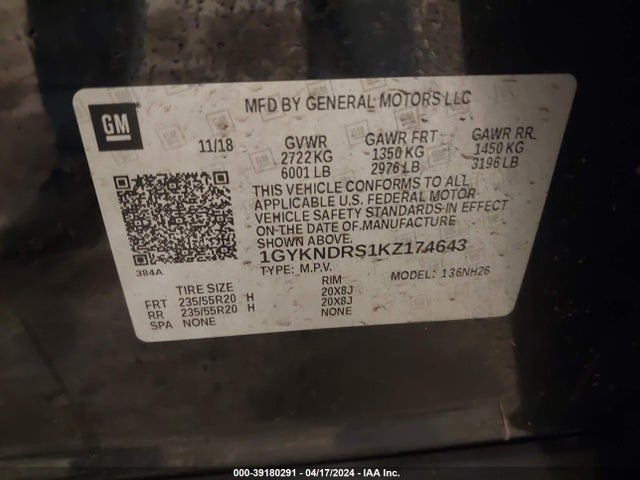 1GYKNDRS1KZ174643 Cadillac XT5 LUXURY