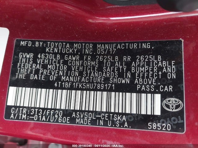 Toyota CAMRY SE 2017 4T1BF1FK5HU789171 Image 9