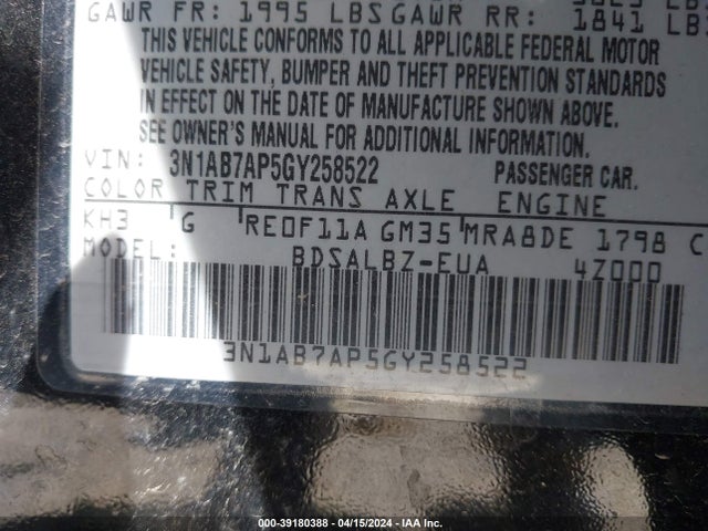 Nissan SENTRA S 2016 3N1AB7AP5GY258522 Image 9