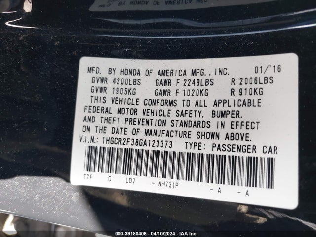 Honda ACCORD LX 2016 1HGCR2F38GA123373 Image 9