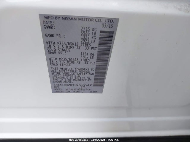 Nissan Pathfinder S 2015 5N1AR2MN9FC652646 Image 9
