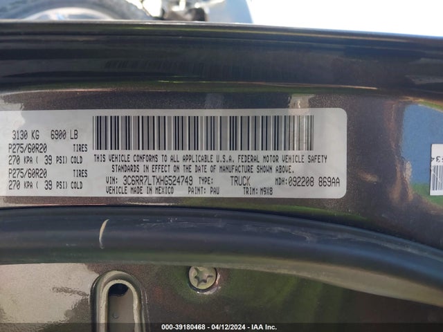 3C6RR7LTXHG524749 RAM 1500 Big Horn  4x4 5'7 Box