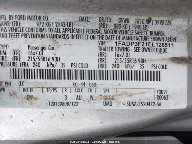 Ford FOCUS SE 2014 1FADP3F21EL128511 Image 9