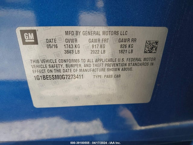 Chevrolet Cruze Lt Auto 2016 1G1BE5SM0G7273411 Image 9
