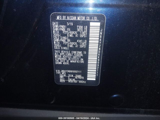 JN8AY2ND6K9092111 Nissan Armada Sl