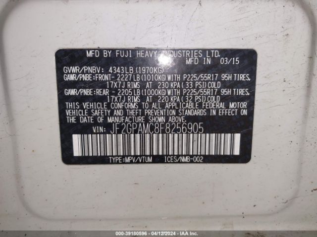 JF2GPAMC8F8256905 Subaru Xv Crosstrek 2.0i Limited