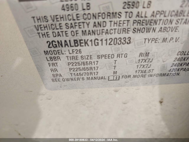 Chevrolet EQUINOX LS 2016 2GNALBEK1G1120333 Image 9