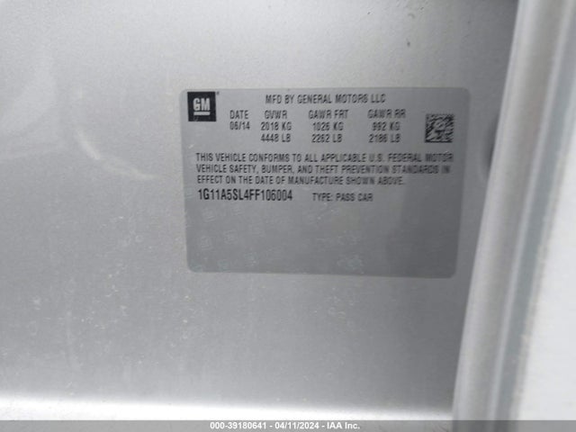 Chevrolet Malibu 1fl 2015 1G11A5SL4FF106004 Image 9