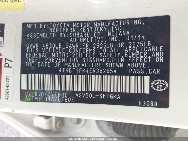 Toyota CAMRY XLE 2014 4T4BF1FK4ER382654 Image 9