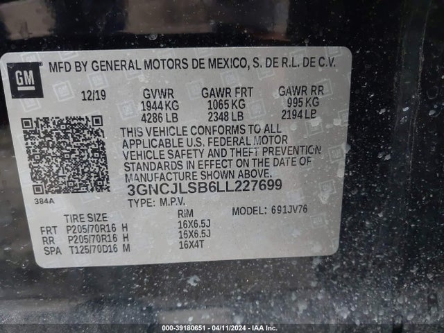 Chevrolet Trax Fwd Lt 2020 3GNCJLSB6LL227699 Image 9