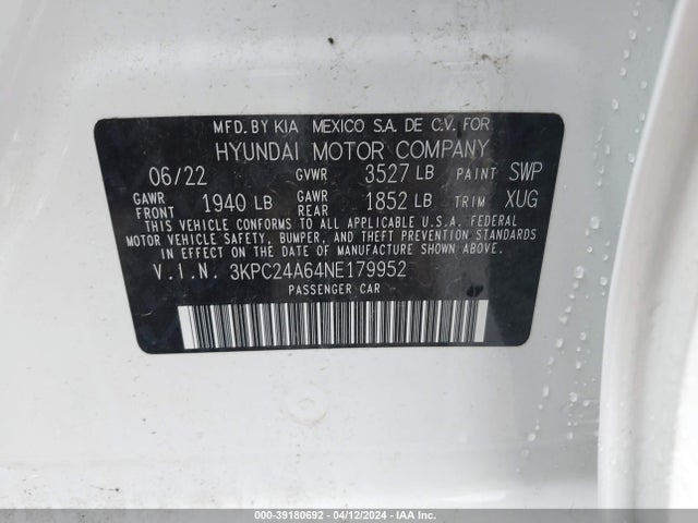Hyundai Accent Sel 2022 3KPC24A64NE179952 Image 9