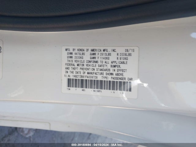Honda Accord Ex-l V-6 2015 1HGCT2B81FA008728 Image 9