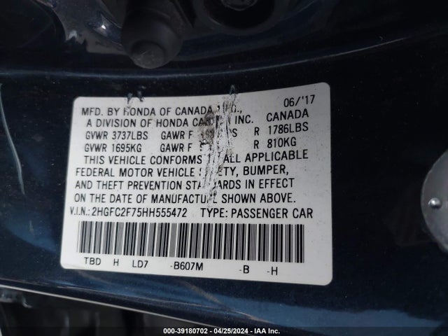 Honda CIVIC EX 2017 2HGFC2F75HH555472 Image 9