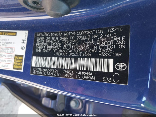 Toyota Prius Four Touring 2016 JTDKARFUXG3515486 Image 9
