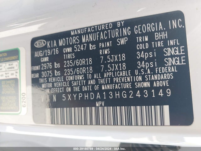 KIA Sorento 2.0t Ex 2017 5XYPHDA13HG243149 Image 9