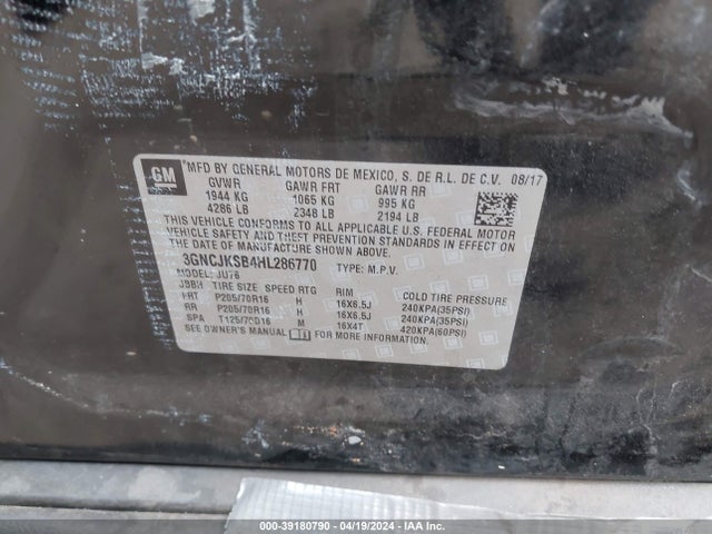 Chevrolet TRAX LS 2017 3GNCJKSB4HL286770 Image 9