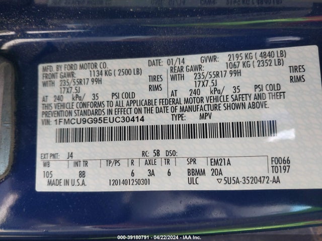 Ford ESCAPE SE 2014 1FMCU9G95EUC30414 Image 9