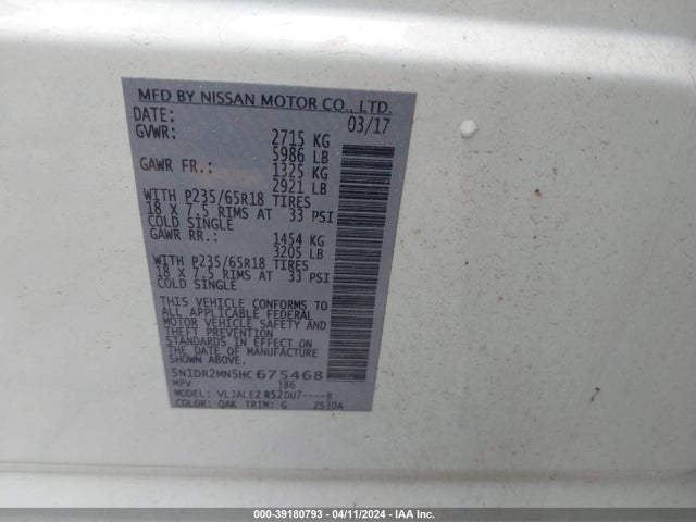 Nissan Pathfinder Sv 2017 5N1DR2MN5HC675468 Image 9
