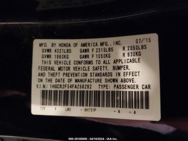 Honda Accord Sport 2015 1HGCR2F54FA256292 Image 9
